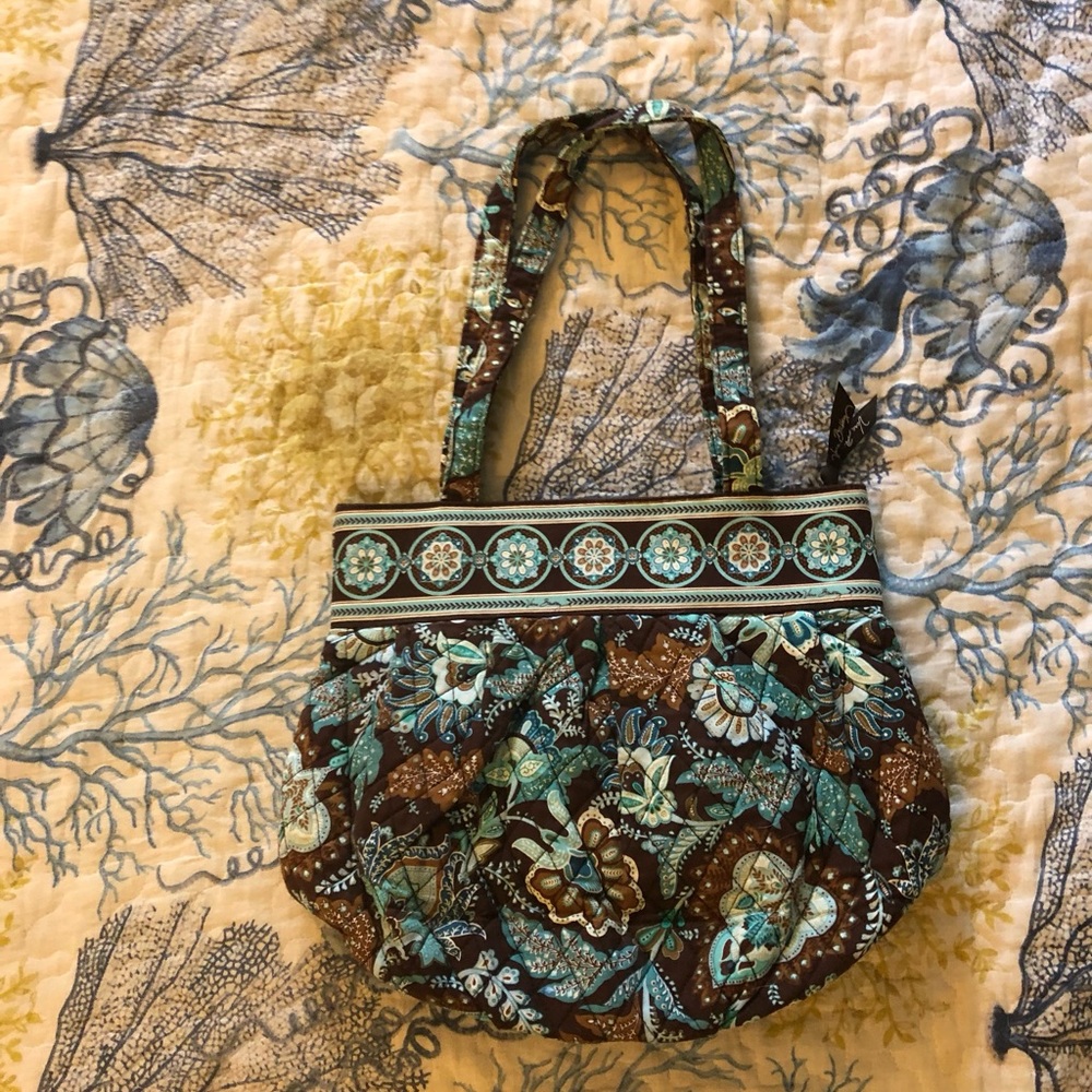 Vera Bradley Blue & Brown Classic Purse Carrying Bag